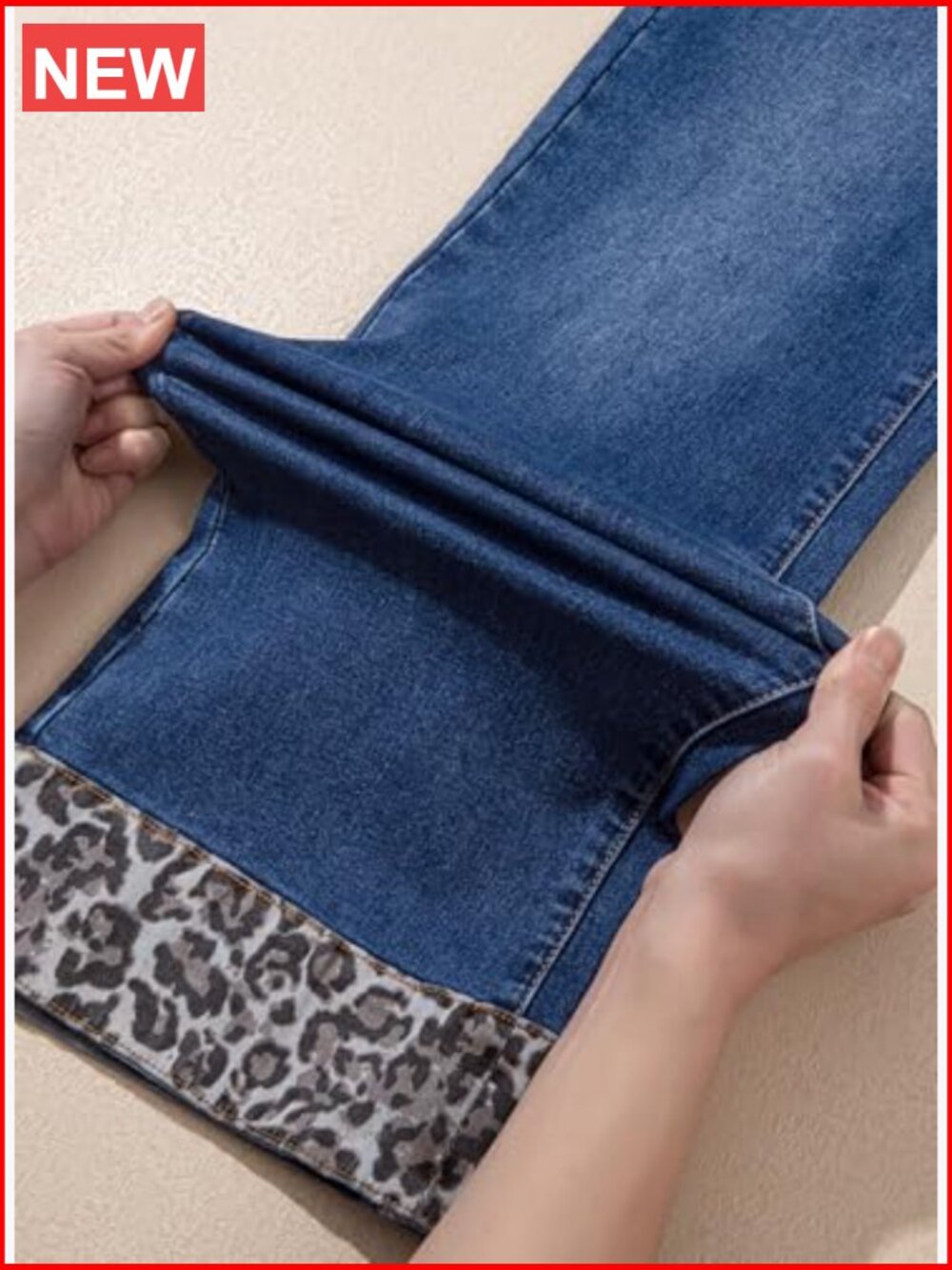 Wide Leg Leopard Jeans High Waisted Stretch Button Denim Pants with Pockets - Picture 6 of 6